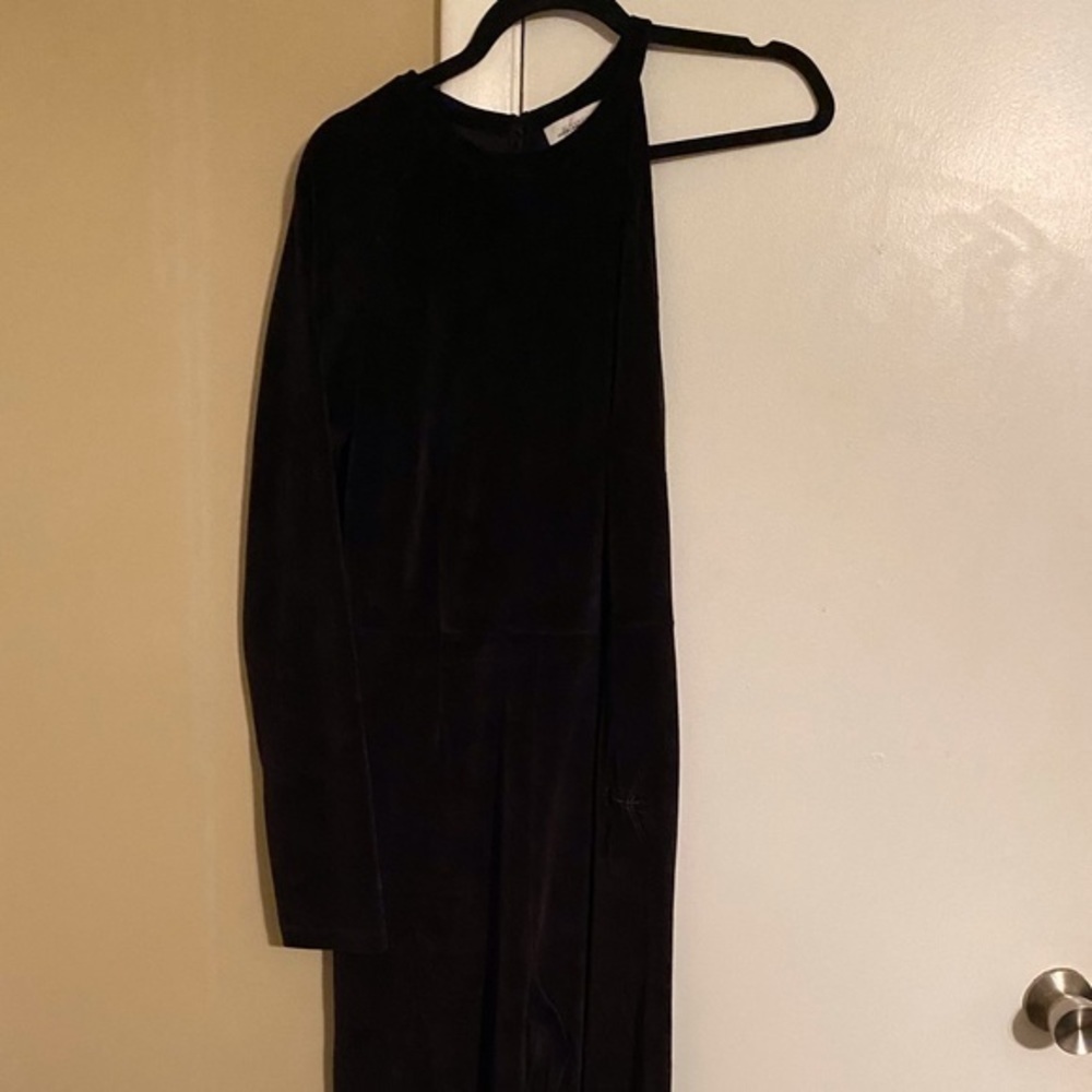 daya by Zendaya One Shoulder Velour Jumpsuit Black Size Large - Picture 2 of 6
